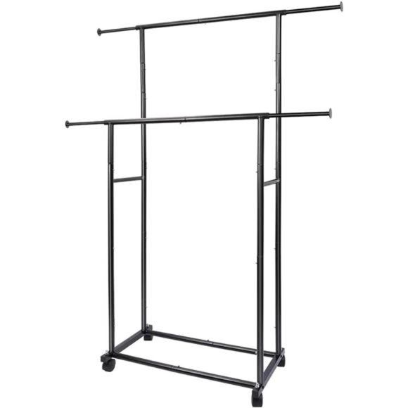 Simple Standard 2 Double Rod Clothing Metal Garment Rack (Black) - Picture 1 of 6